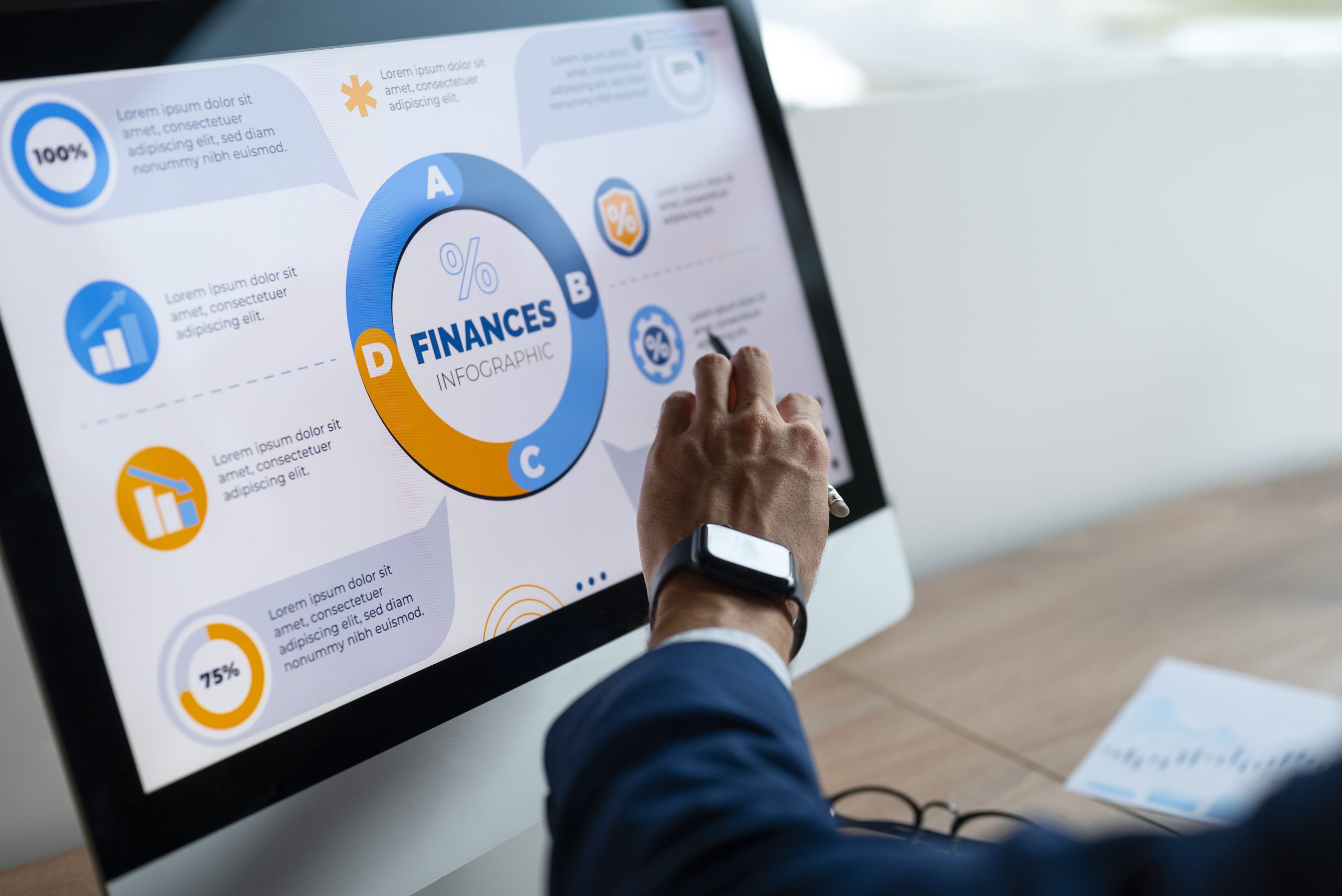 person office analyzing checking finance graphs